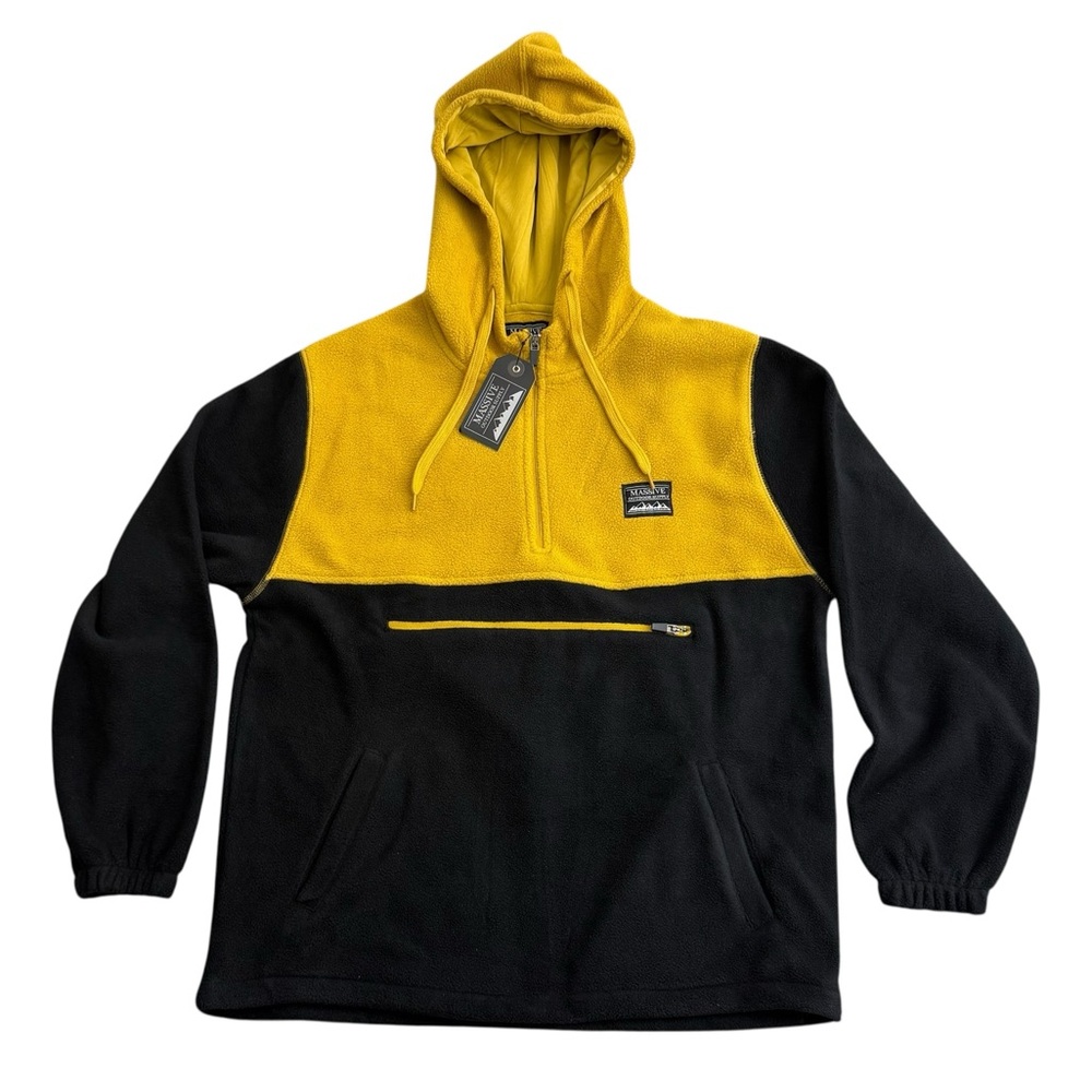 Massive Outdoor Fleece Sweatshirt Mens Small Mustard Black Quarter Zip Pockets